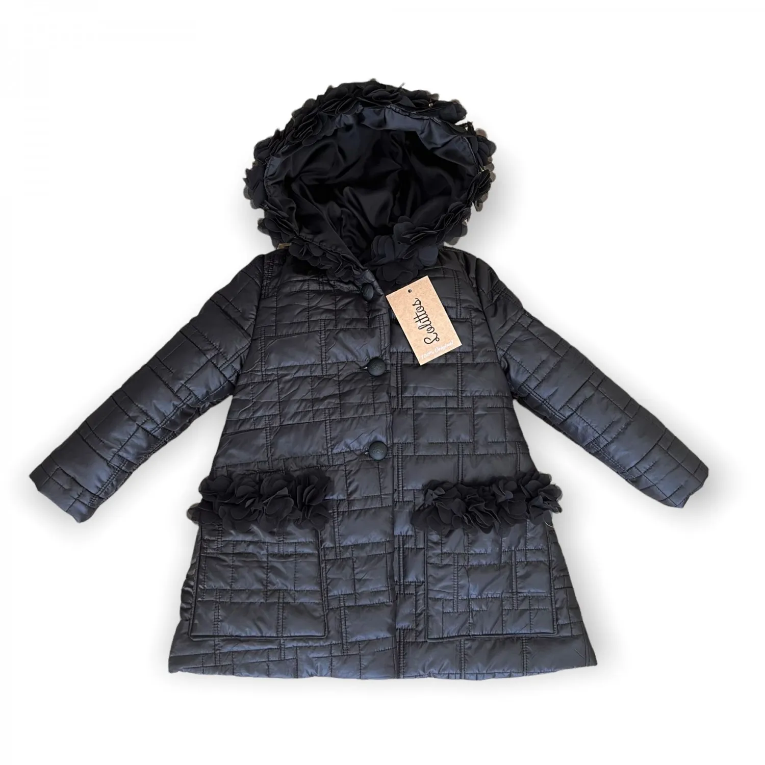Abrigo negro acolchado colección Mapache de Lolittos