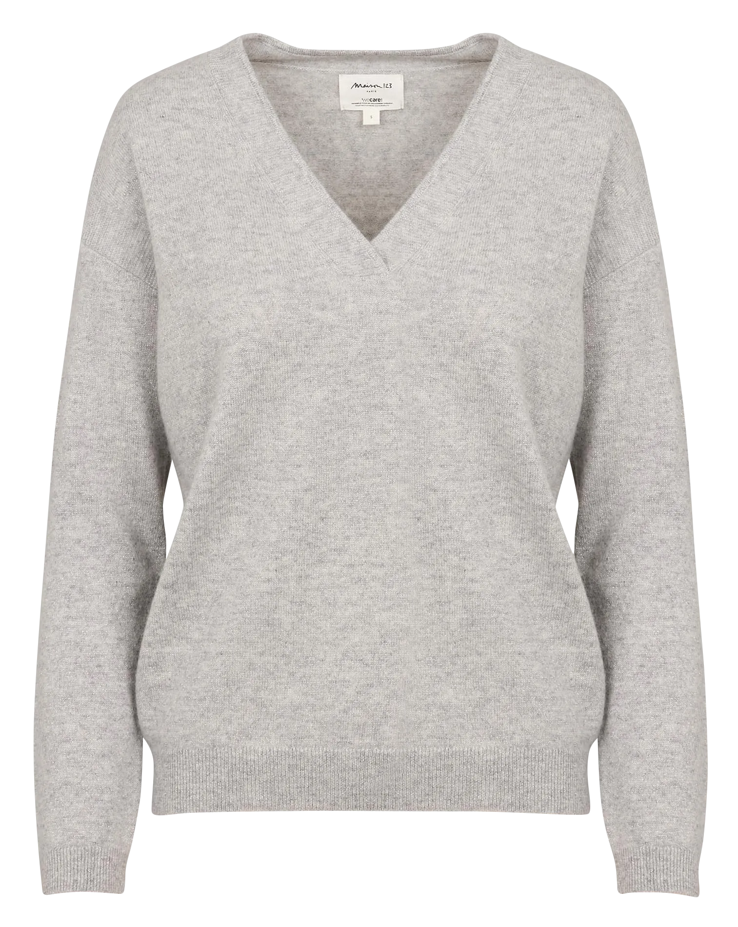 ADELIE BIS  JERSEY RECTO DE MEZCLA DE CACHEMIRA CON CUELLO DE PICO EN GRIS