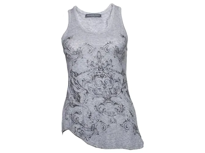 Alexander McQueen, Camiseta de tirantes gris con estampado de calaveras. 