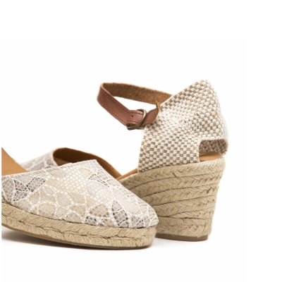 Alpargata cuña esparto mosaico beige