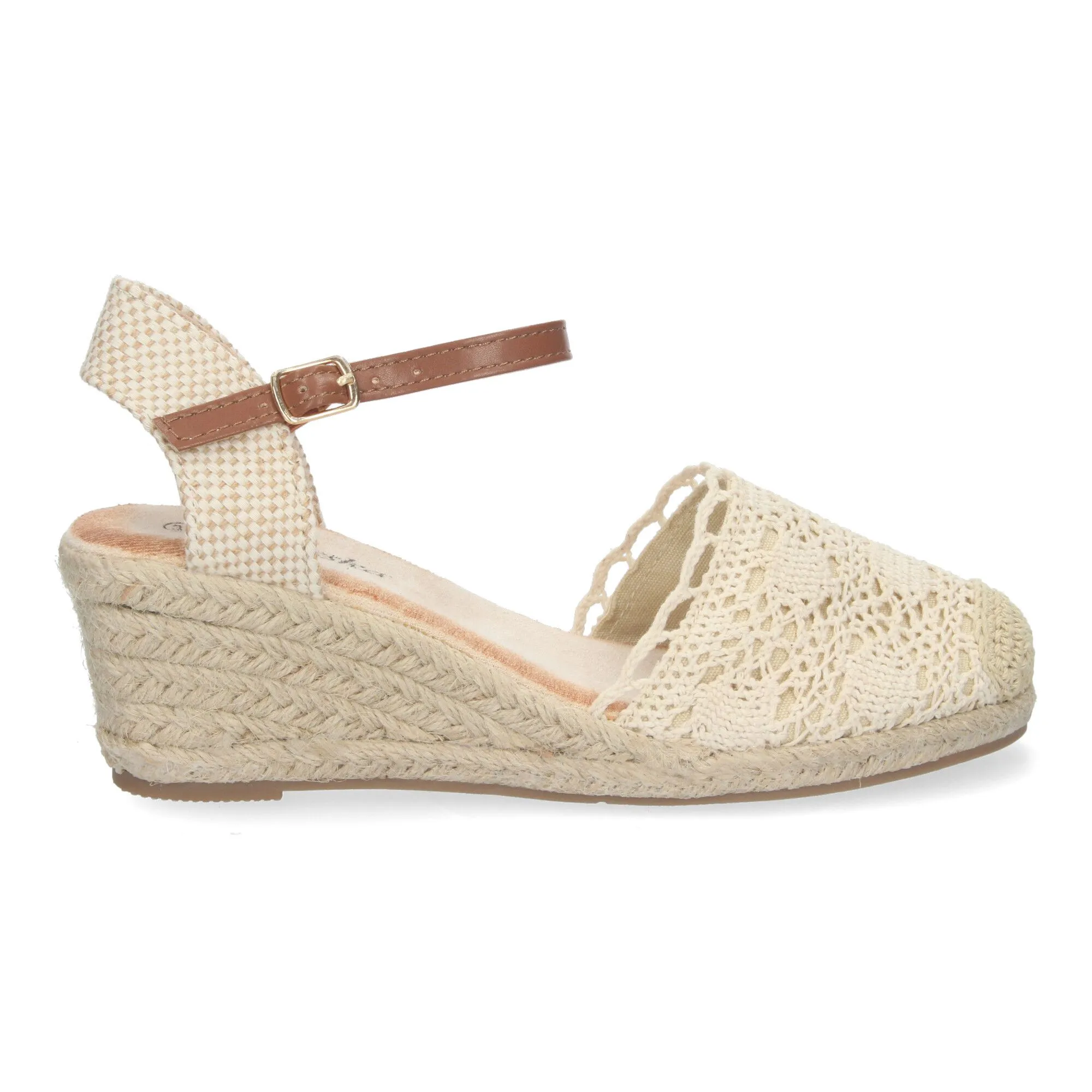 Alpargata de cuña media de yute cómoda pala crochet beige YJ761