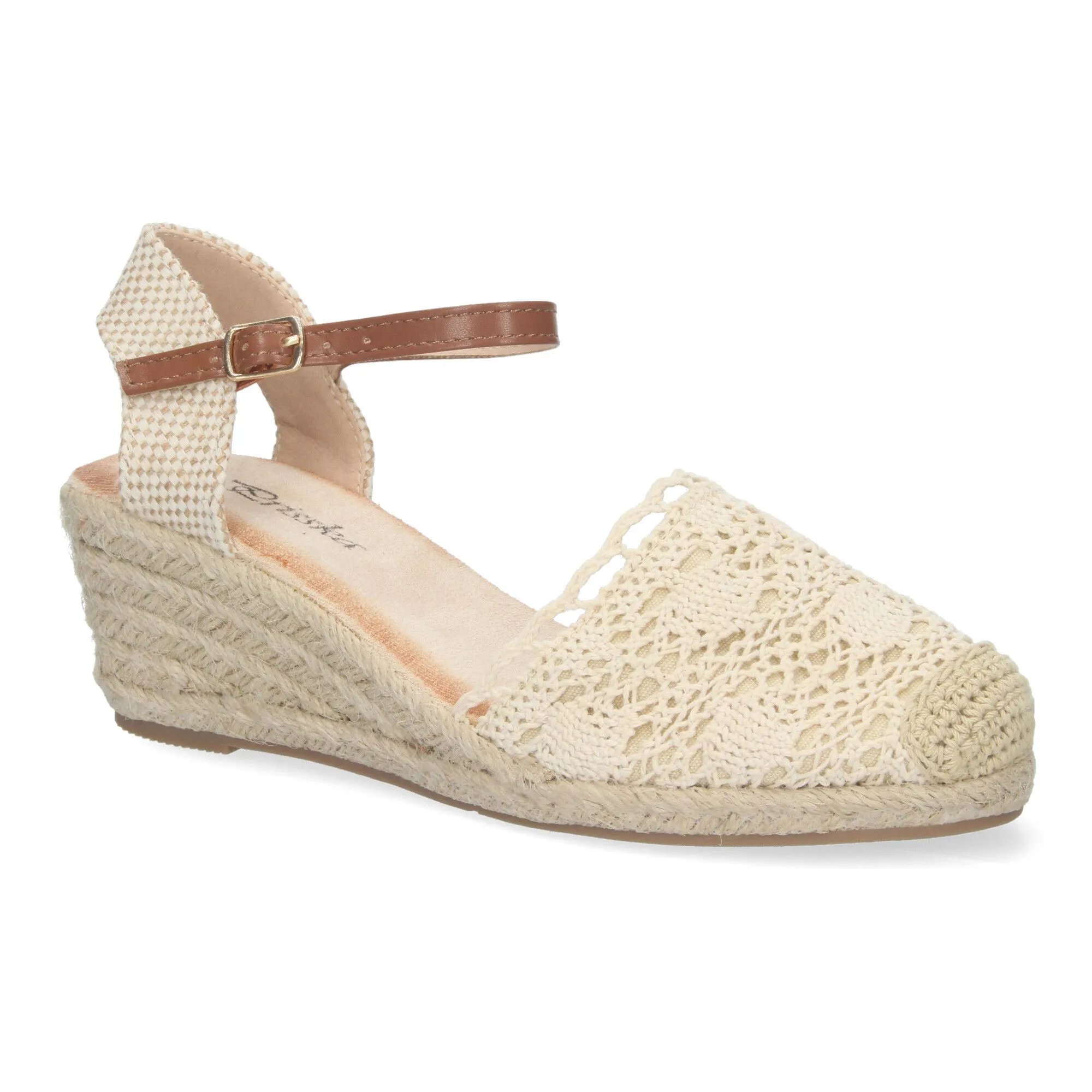 Alpargata de cuña media de yute cómoda pala crochet beige YJ761