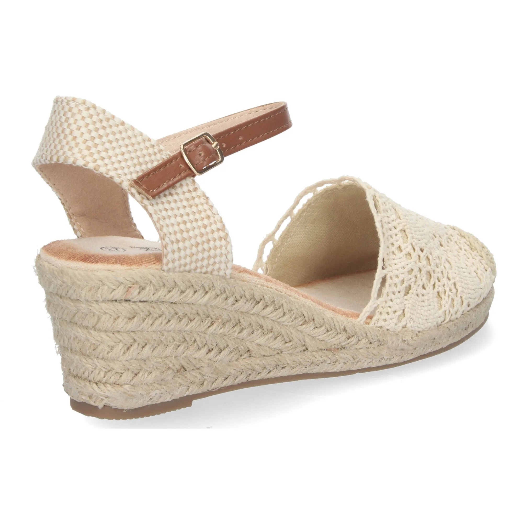 Alpargata de cuña media de yute cómoda pala crochet beige YJ761