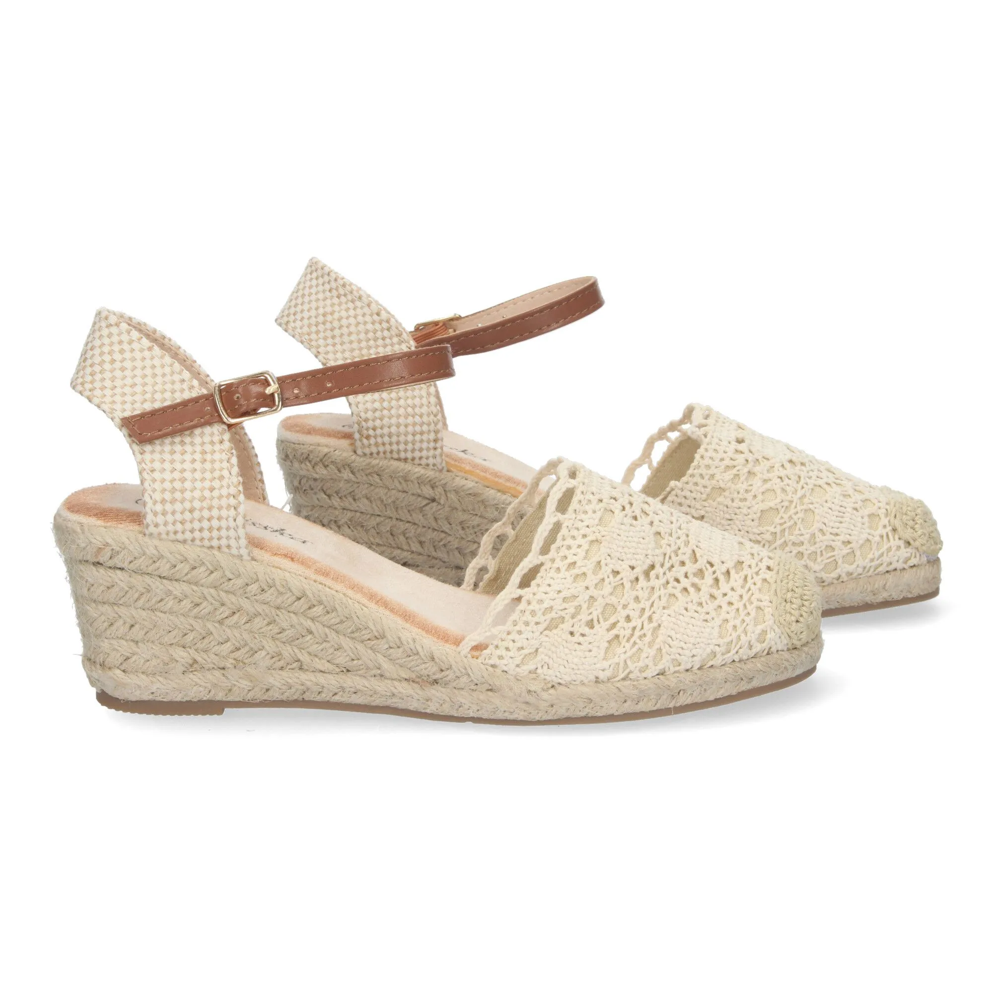 Alpargata de cuña media de yute cómoda pala crochet beige YJ761