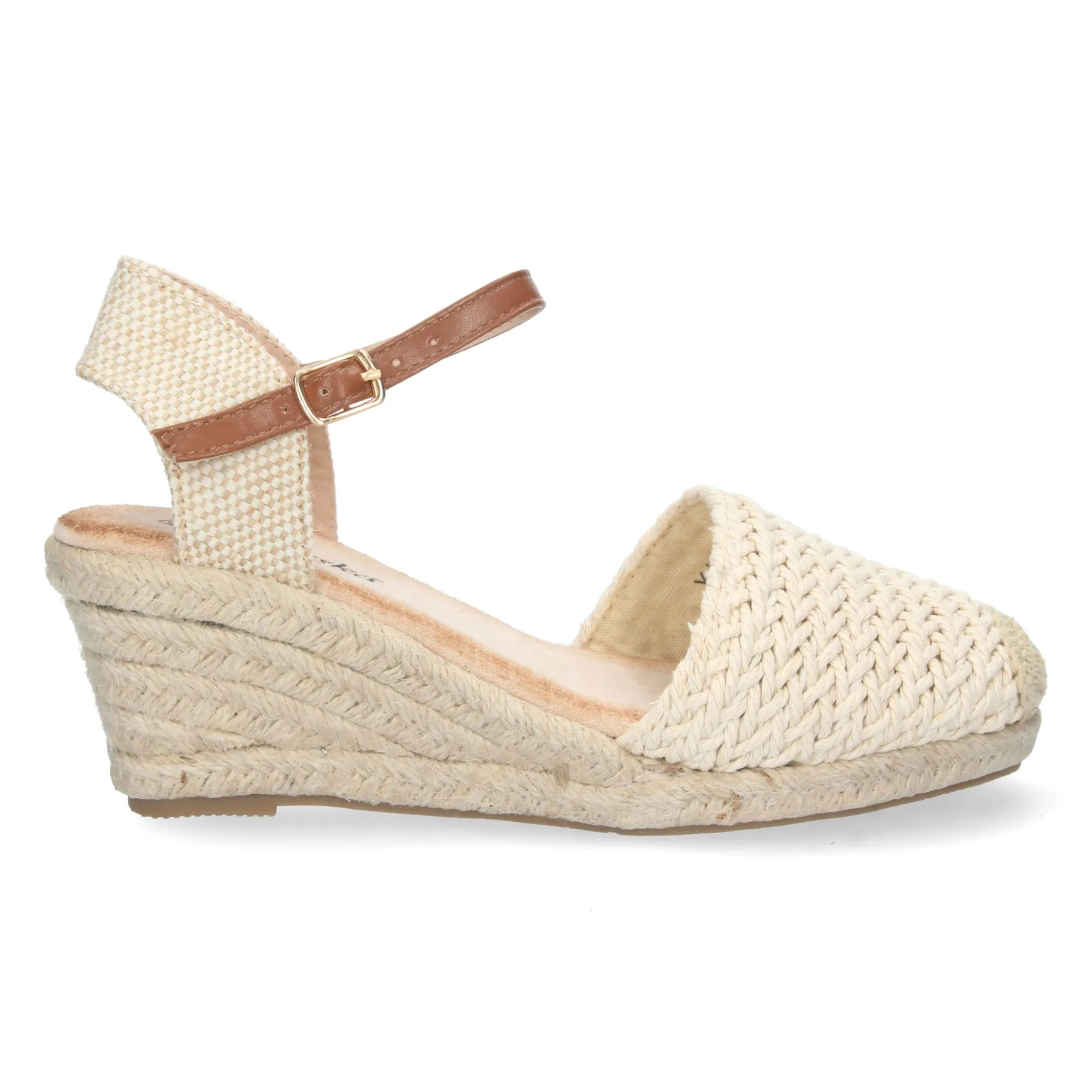 Alpargatas de cuña media de yute textura mujer beige