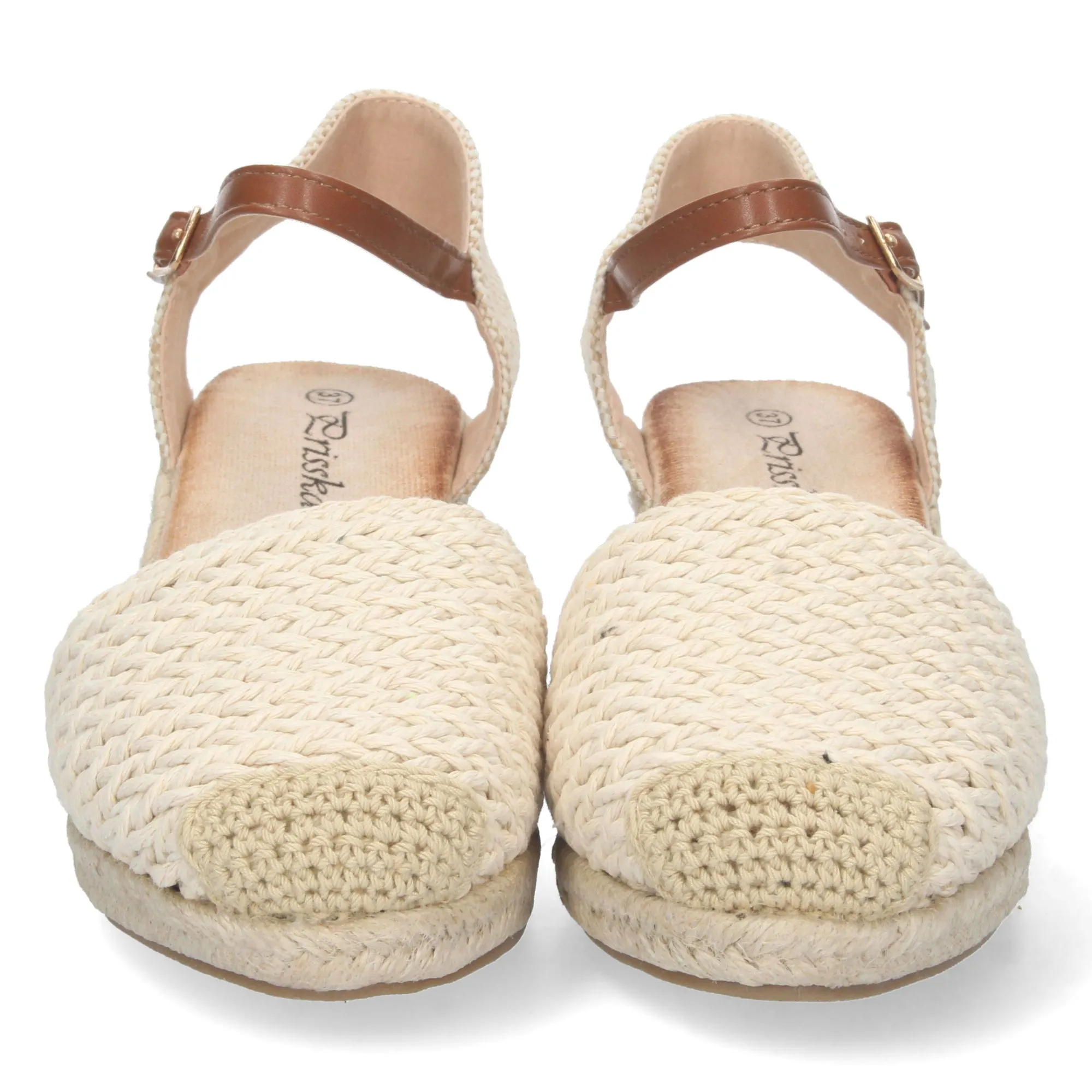 Alpargatas de cuña media de yute textura mujer beige