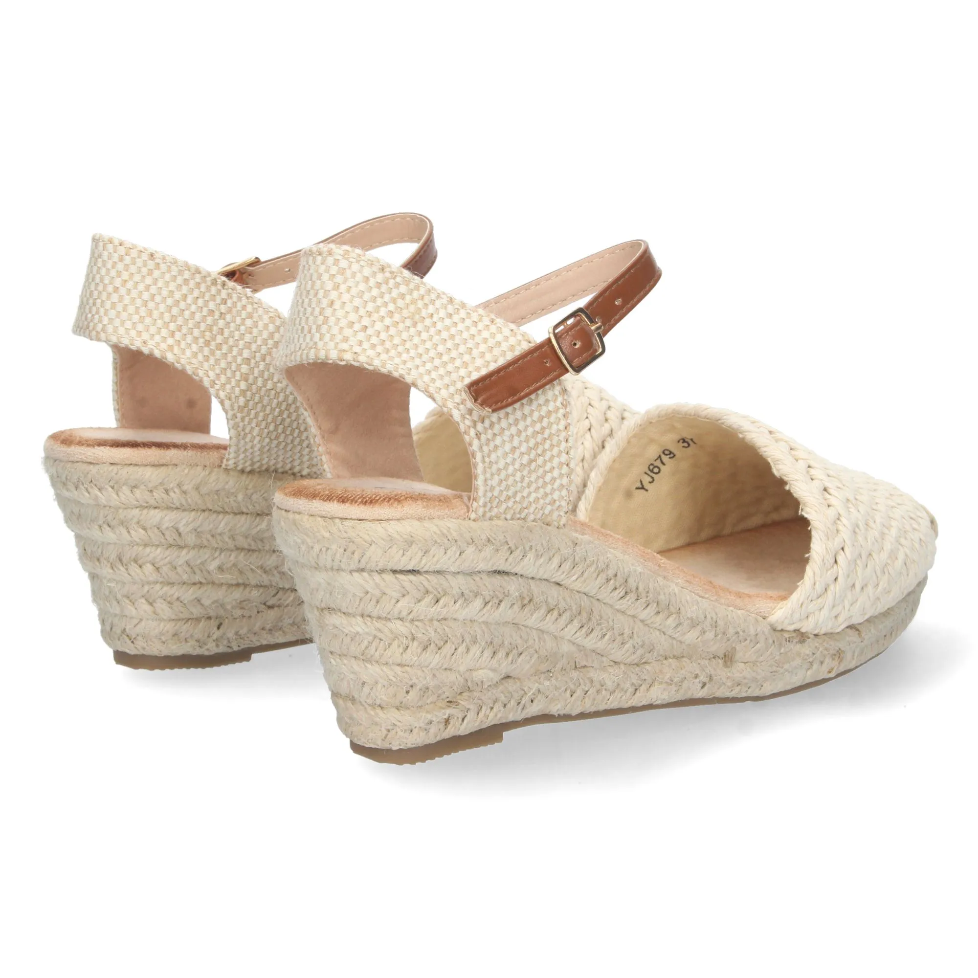 Alpargatas de cuña media de yute textura mujer beige