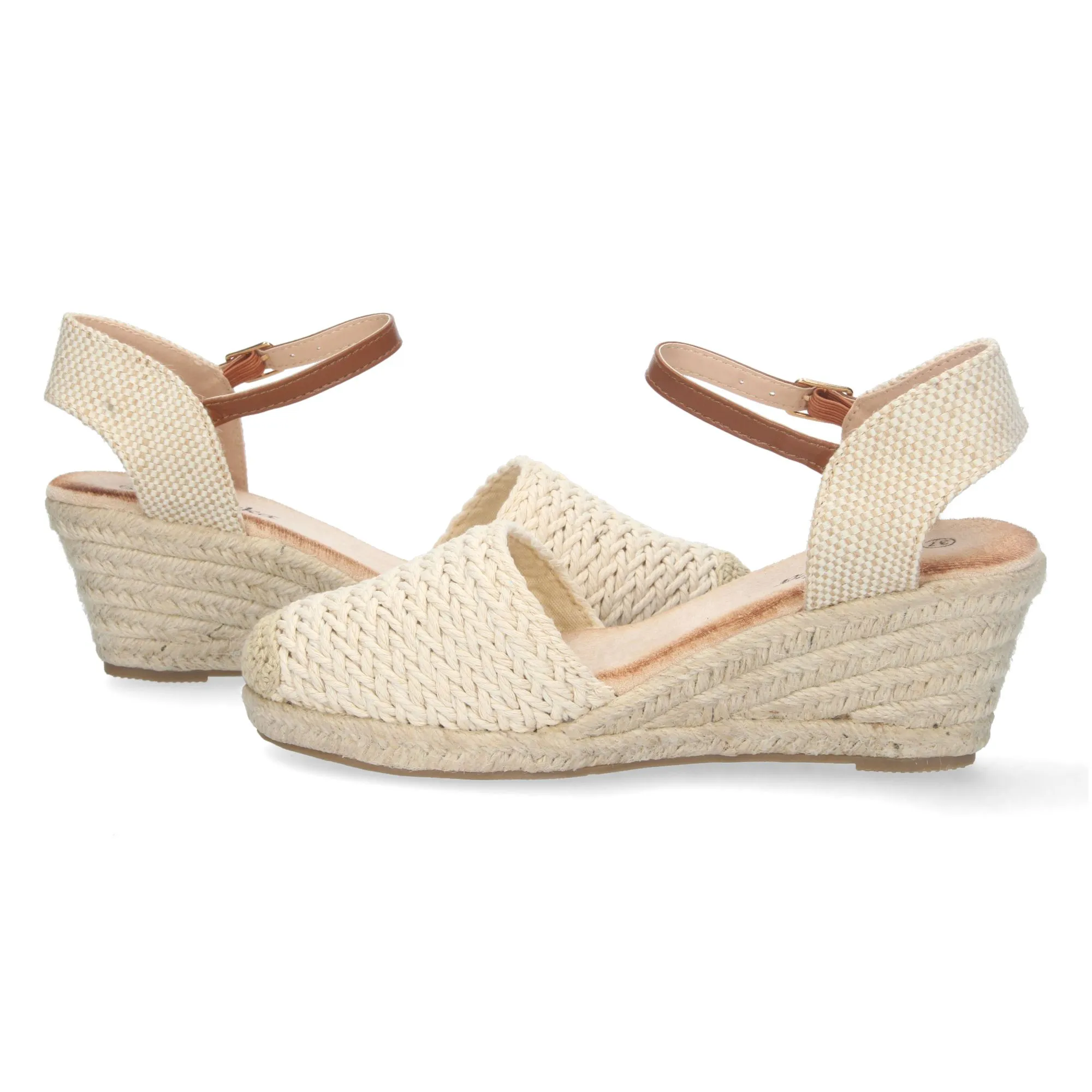 Alpargatas de cuña media de yute textura mujer beige