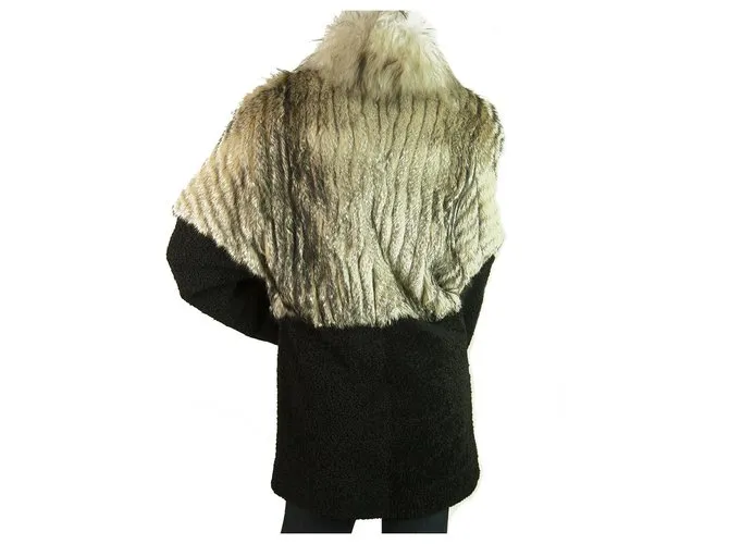 Autre Marque Chaqueta Abrigo Jo Peters Piel Beige Piel Lana Negra Talla S, magnífico Negro 