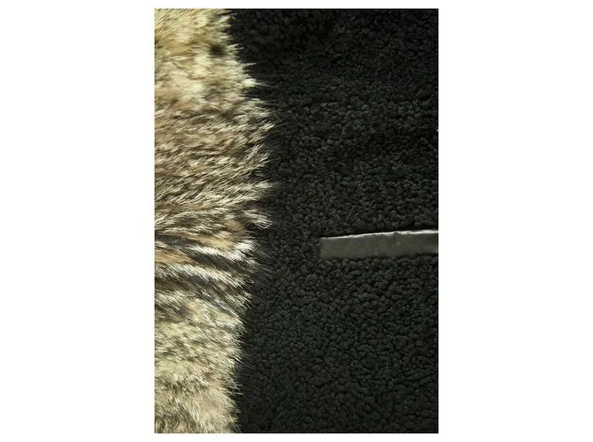 Autre Marque Chaqueta Abrigo Jo Peters Piel Beige Piel Lana Negra Talla S, magnífico Negro 