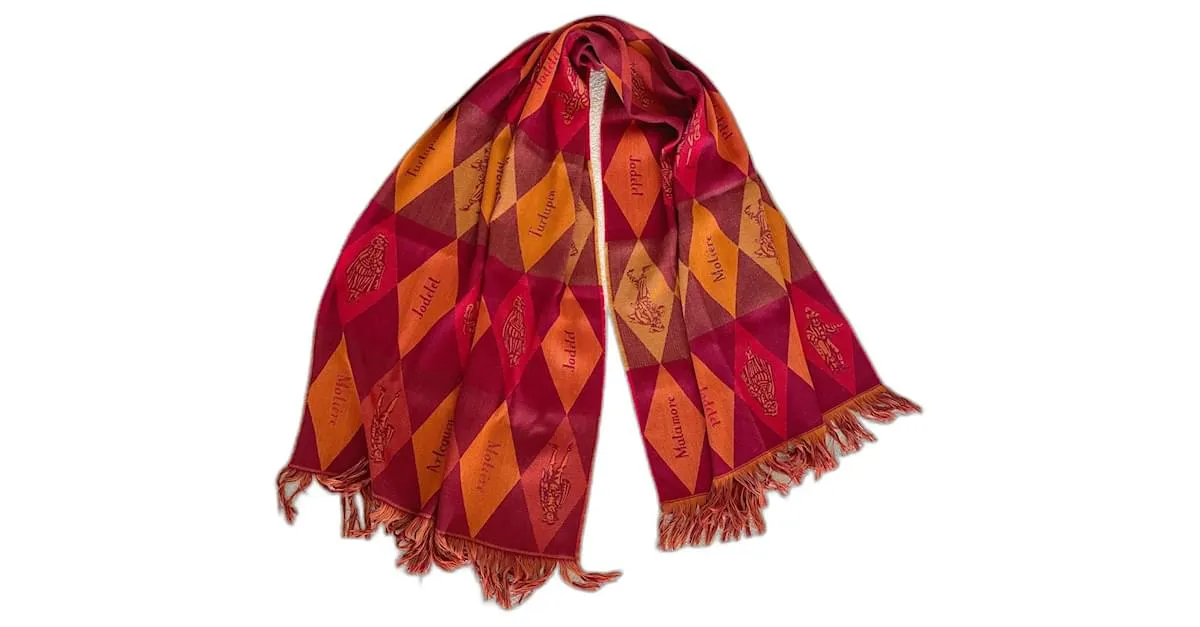 AUTRE MARQUE ESTOLA MUY GRANDE DE LA “COMéDIEFRANçAISE” 100% LANA  200 X 68 CM ROJA NARANJA BURDEOS CAQUI 