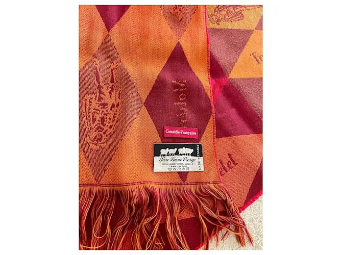 AUTRE MARQUE ESTOLA MUY GRANDE DE LA “COMéDIEFRANçAISE” 100% LANA  200 X 68 CM ROJA NARANJA BURDEOS CAQUI 