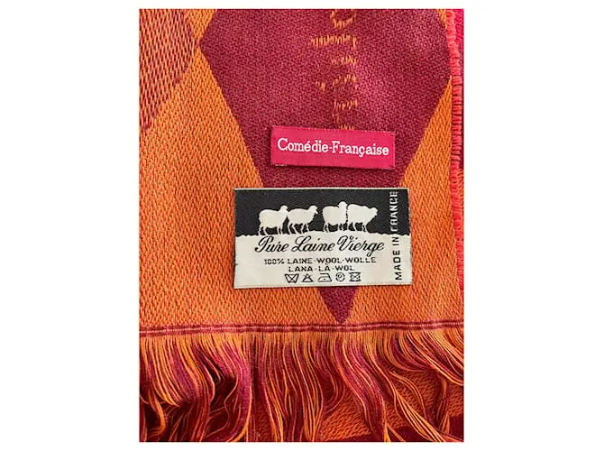 AUTRE MARQUE ESTOLA MUY GRANDE DE LA “COMéDIEFRANçAISE” 100% LANA  200 X 68 CM ROJA NARANJA BURDEOS CAQUI 