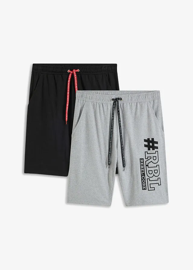 BERMUDAS DE PUNTO (2 UNIDADES), REGULAR FIT NEGROGRIS CLARO JASPEADO ESTAMPADO