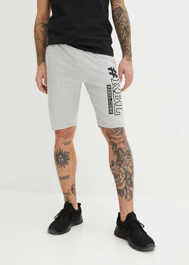 BERMUDAS DE PUNTO (2 UNIDADES), REGULAR FIT NEGROGRIS CLARO JASPEADO ESTAMPADO