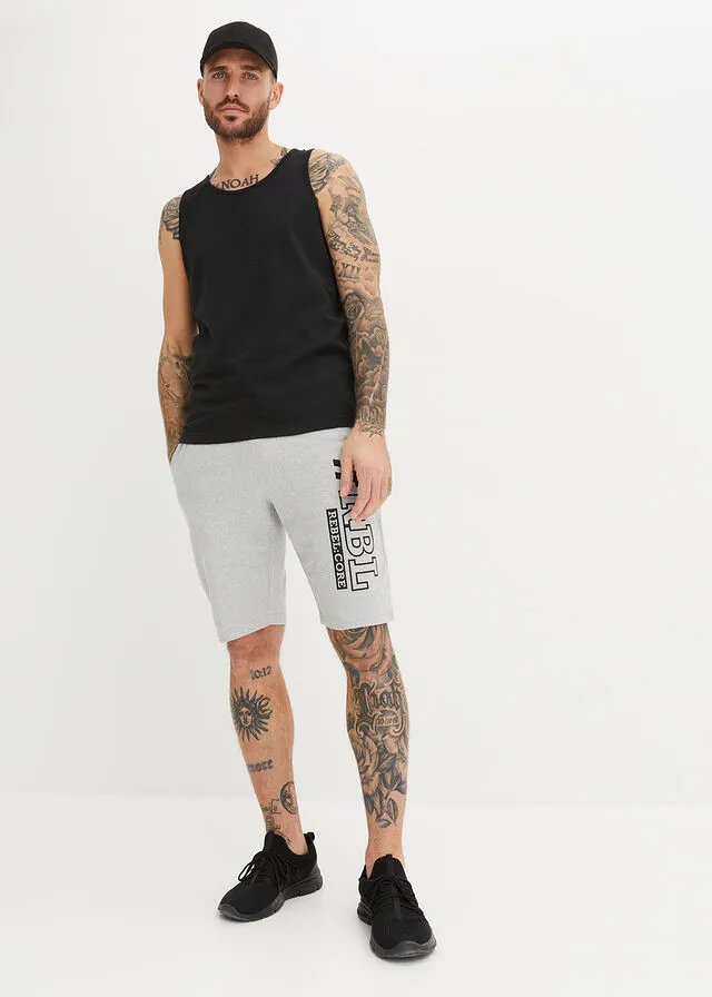 BERMUDAS DE PUNTO (2 UNIDADES), REGULAR FIT NEGROGRIS CLARO JASPEADO ESTAMPADO
