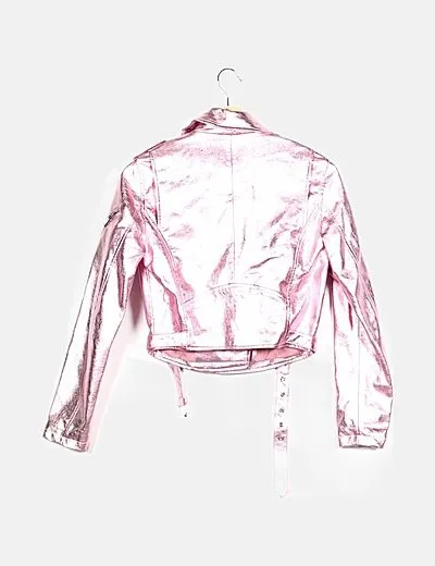 Bershka Chaqueta rosa biker