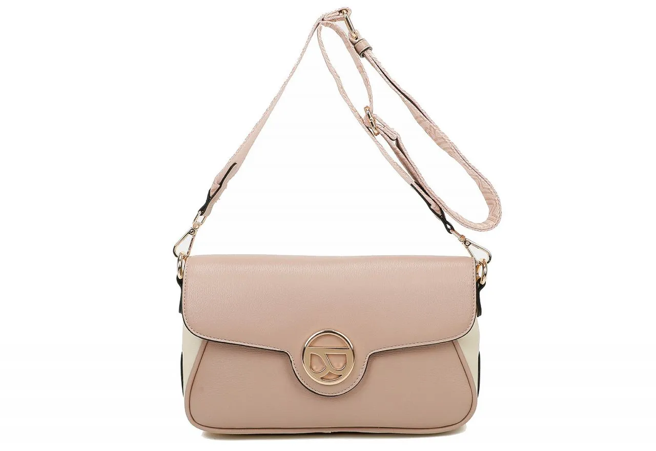 Bolso Alargado Rosa Tapa Logo Metal Oro Lados Hielo/mostaza