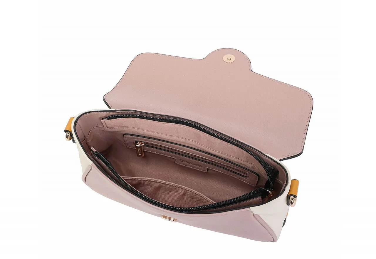 Bolso Alargado Rosa Tapa Logo Metal Oro Lados Hielo/mostaza