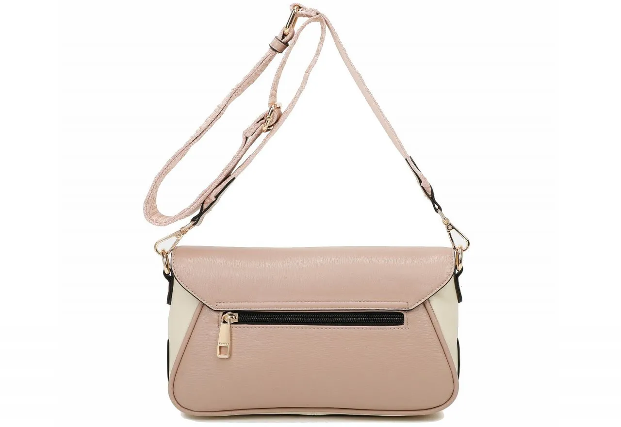 Bolso Alargado Rosa Tapa Logo Metal Oro Lados Hielo/mostaza