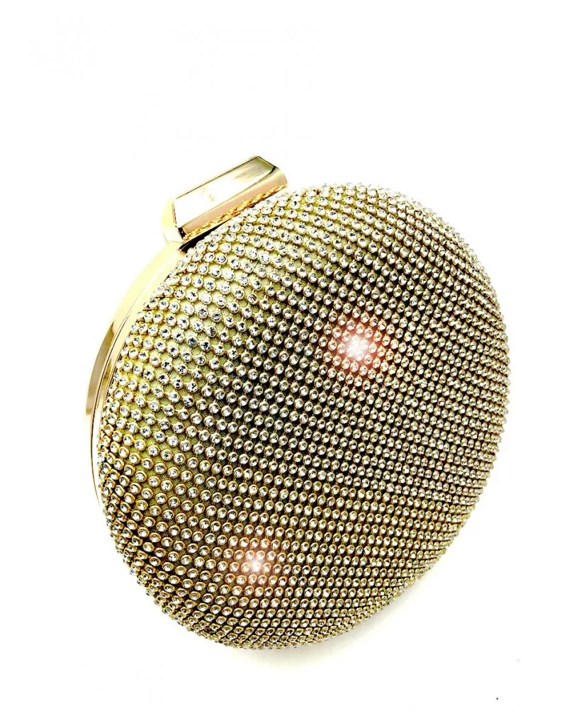 BOLSOS DE FIESTA DORADOS DE CRISTAL DISEÑO REDONDO