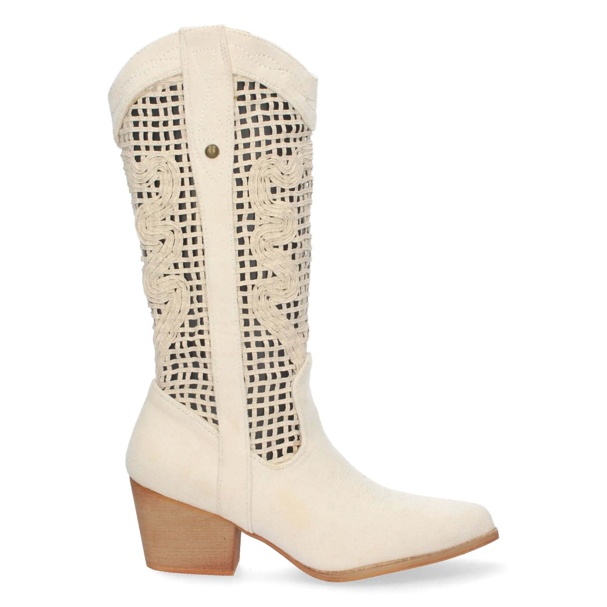 Botas altas tacon campero calados en caña beige