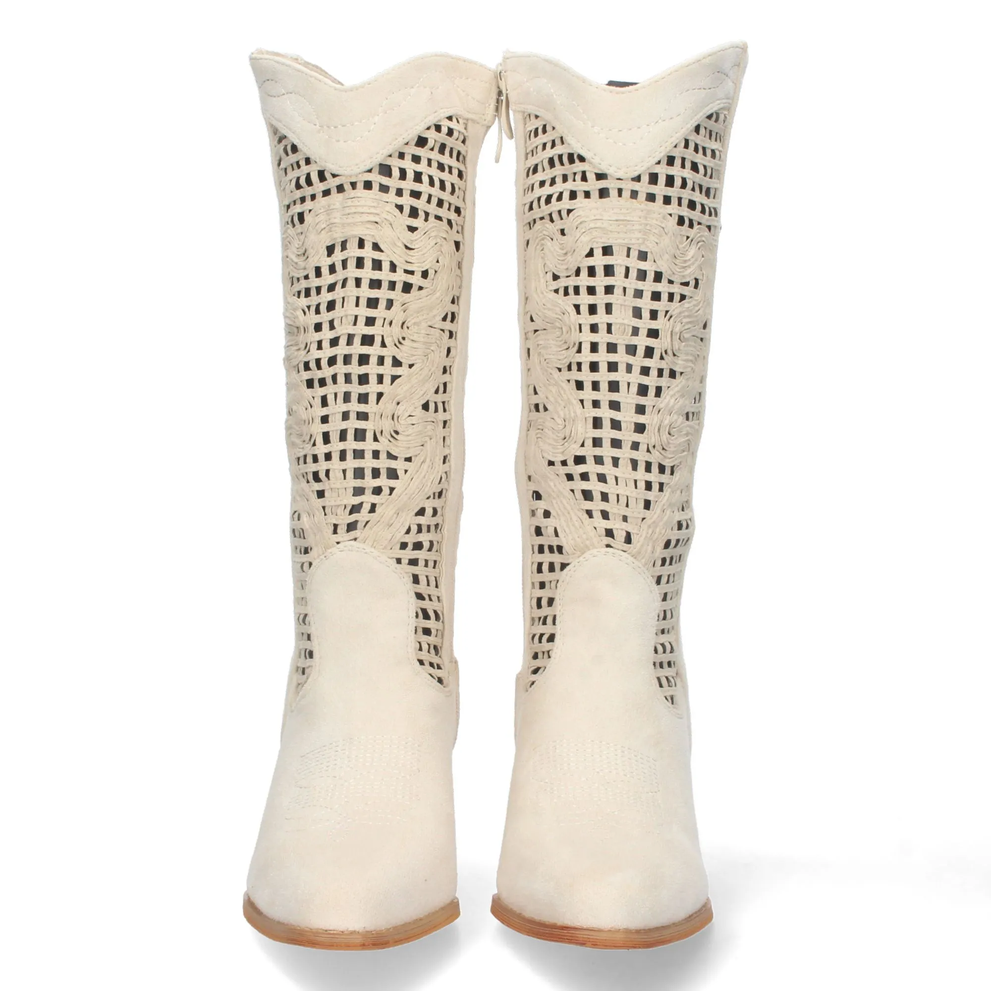 Botas altas tacon campero calados en caña beige