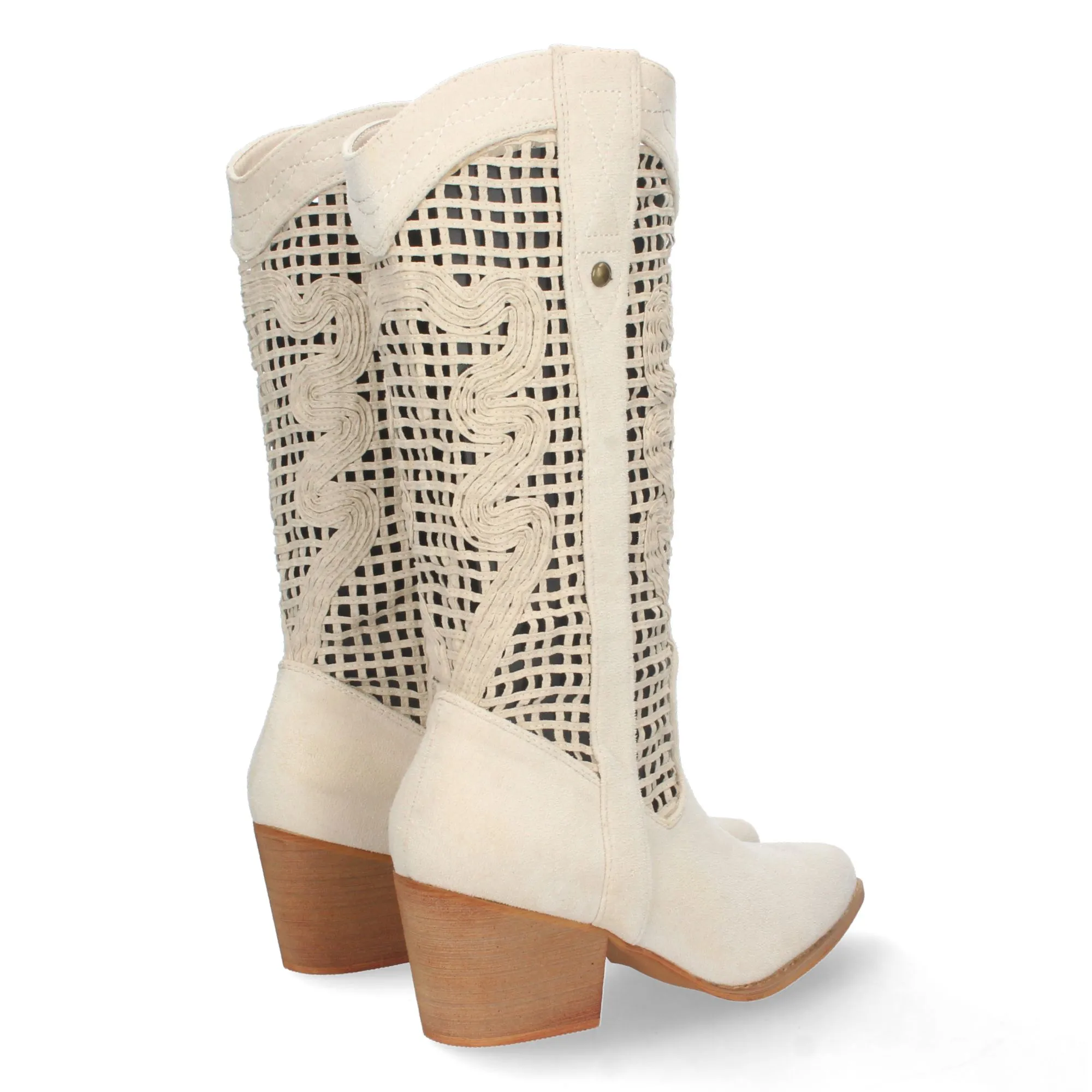 Botas altas tacon campero calados en caña beige