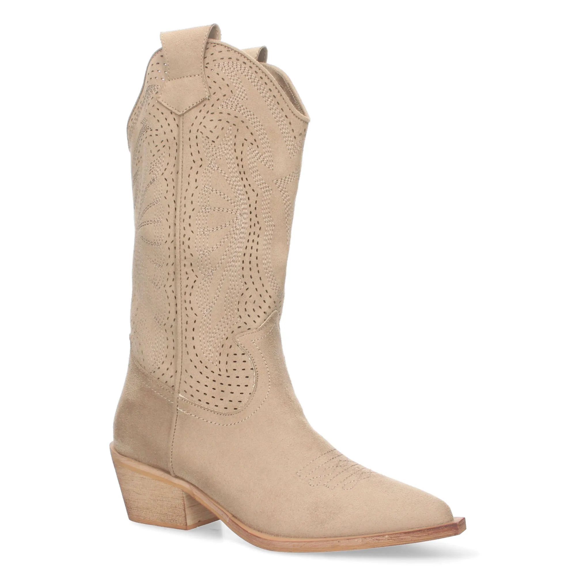 Botas altas tacón campero para mujer color beige M4023