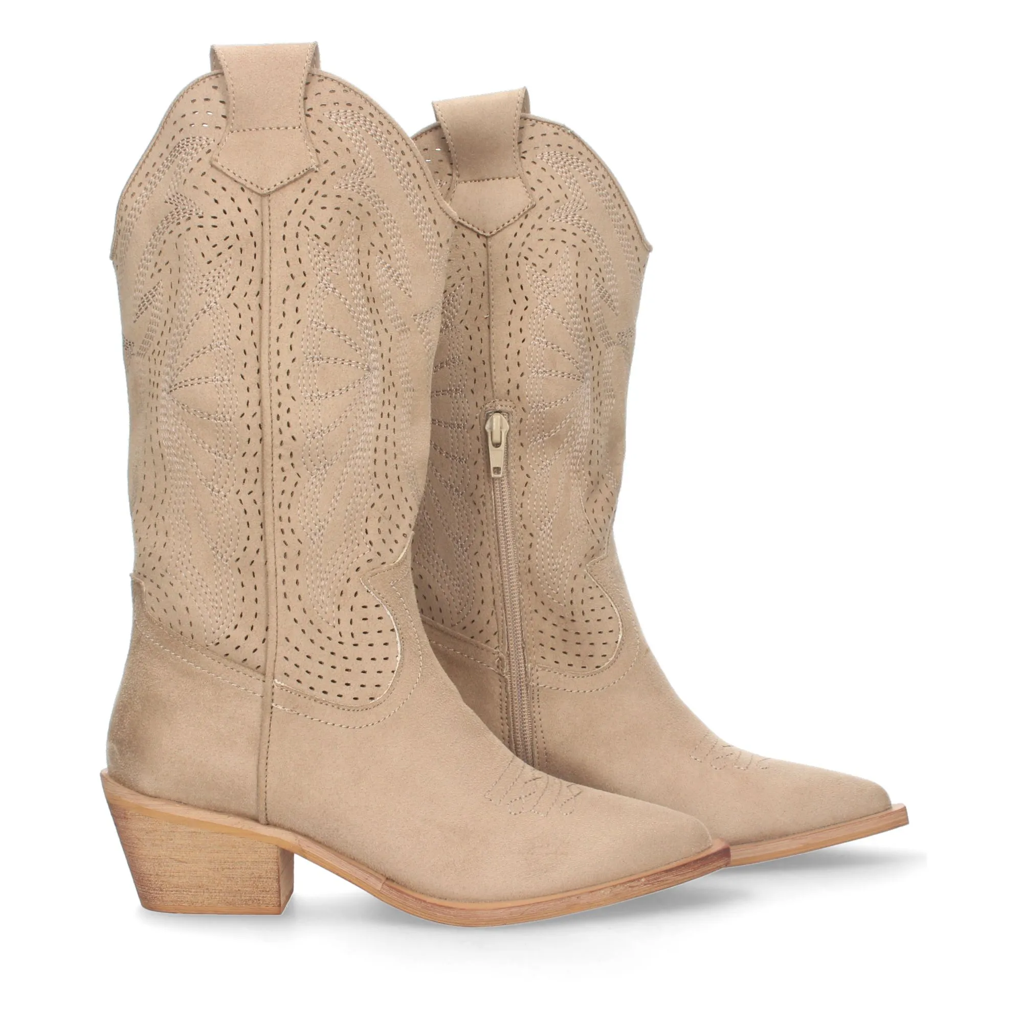 Botas altas tacón campero para mujer color beige M4023