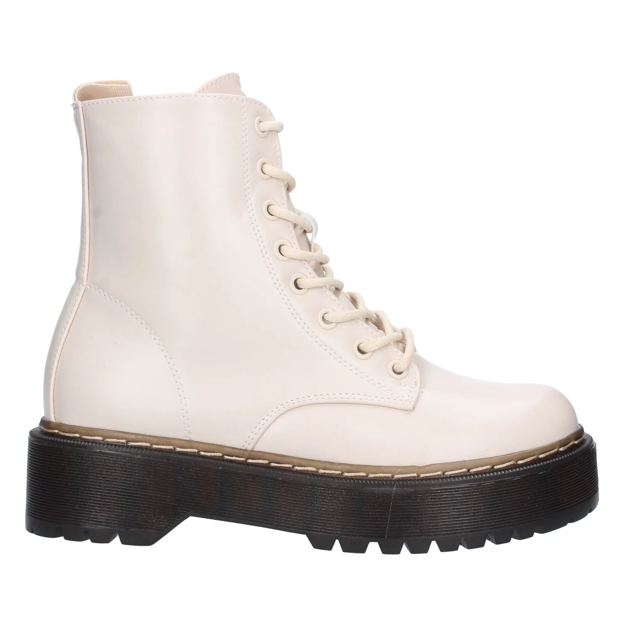 Botas estilo militar con plataforma mujer color beige GX259