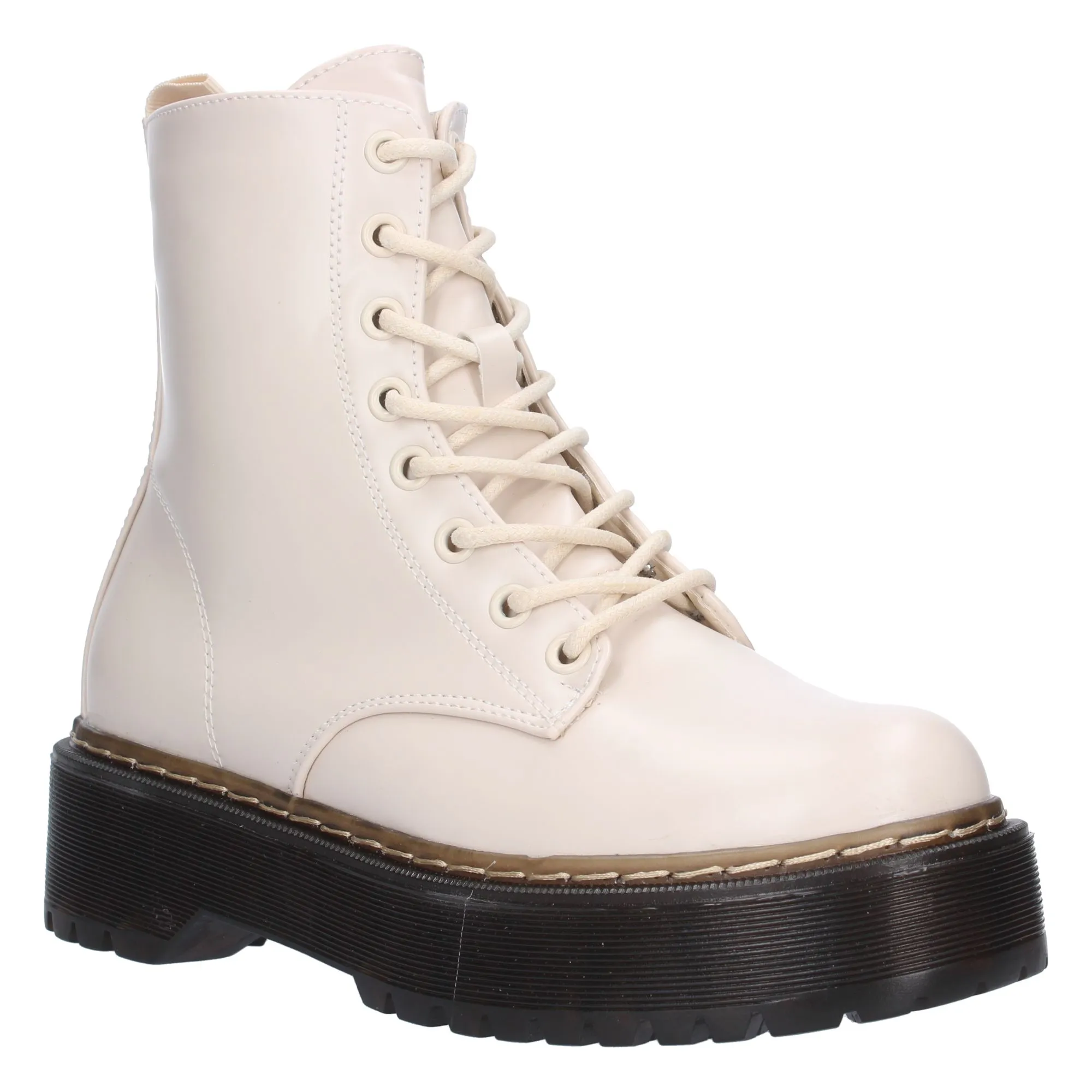 Botas estilo militar con plataforma mujer color beige GX259