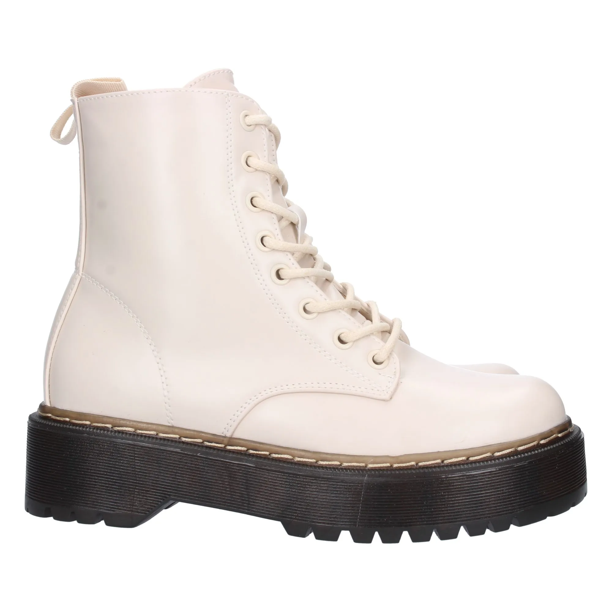 Botas estilo militar con plataforma mujer color beige GX259