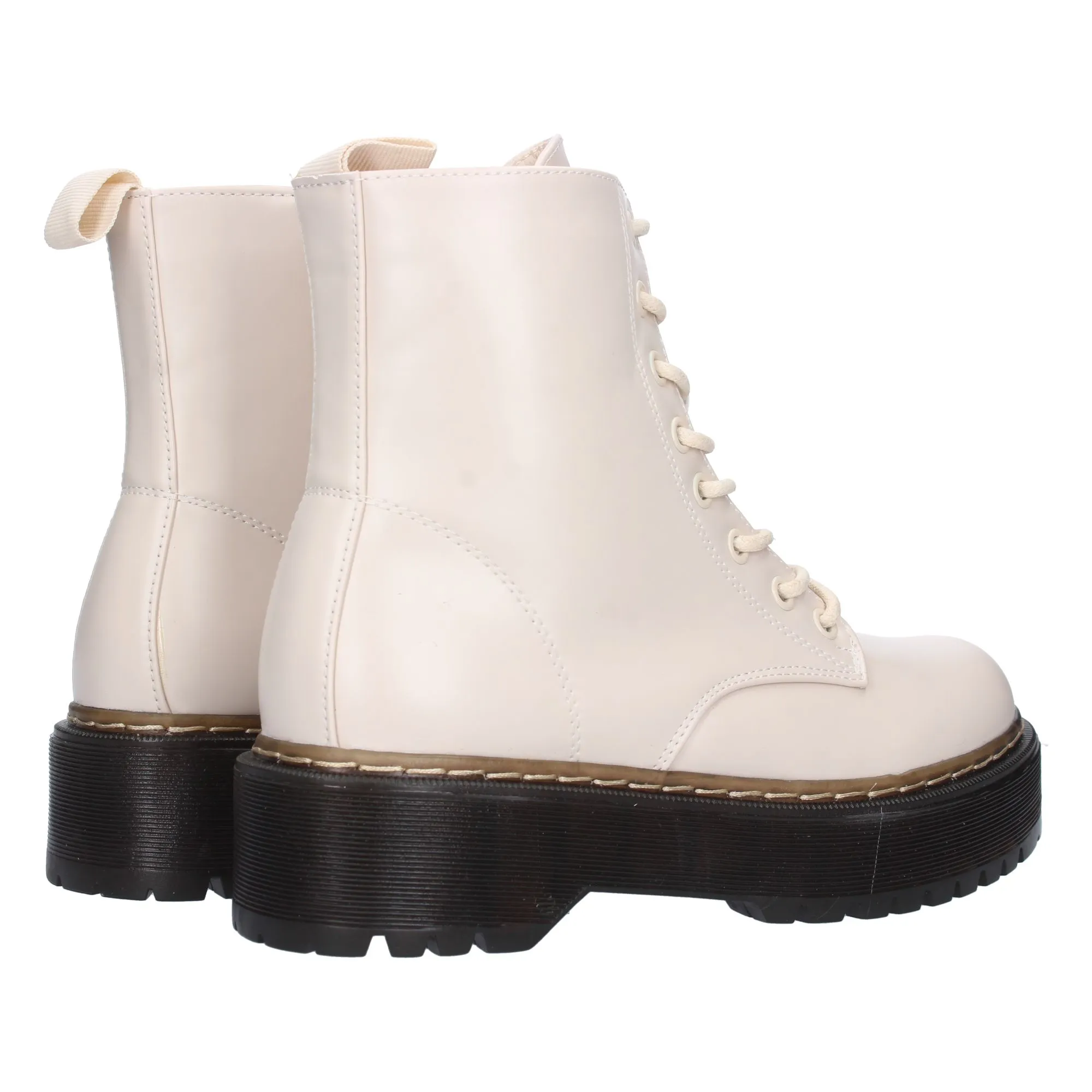 Botas estilo militar con plataforma mujer color beige GX259