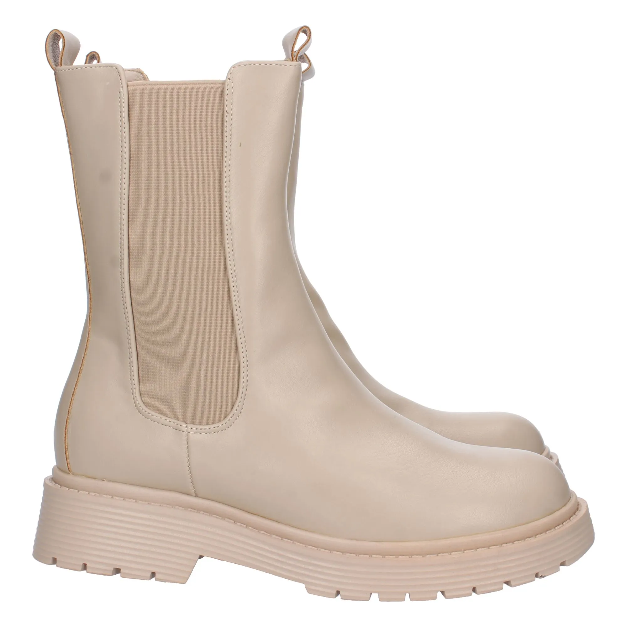 Botas militar con elastico y dobre tirados mujer color beige