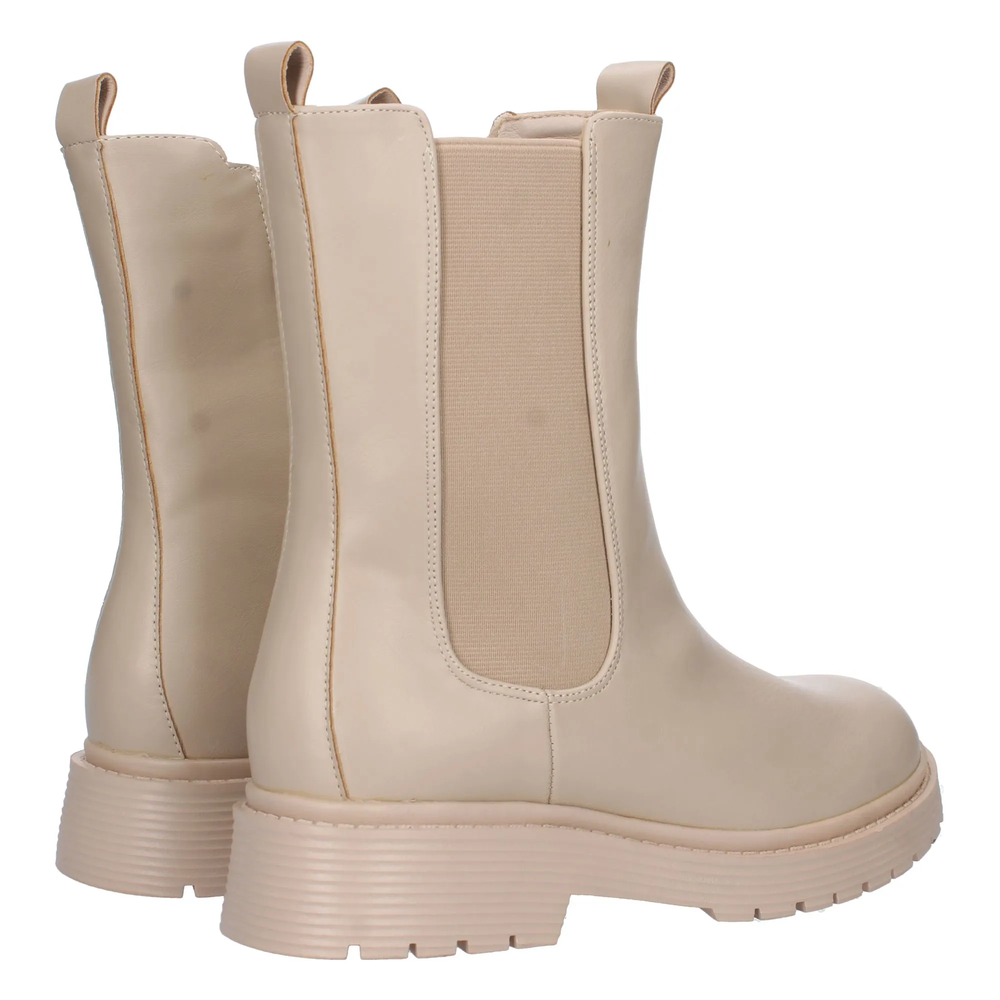 Botas militar con elastico y dobre tirados mujer color beige