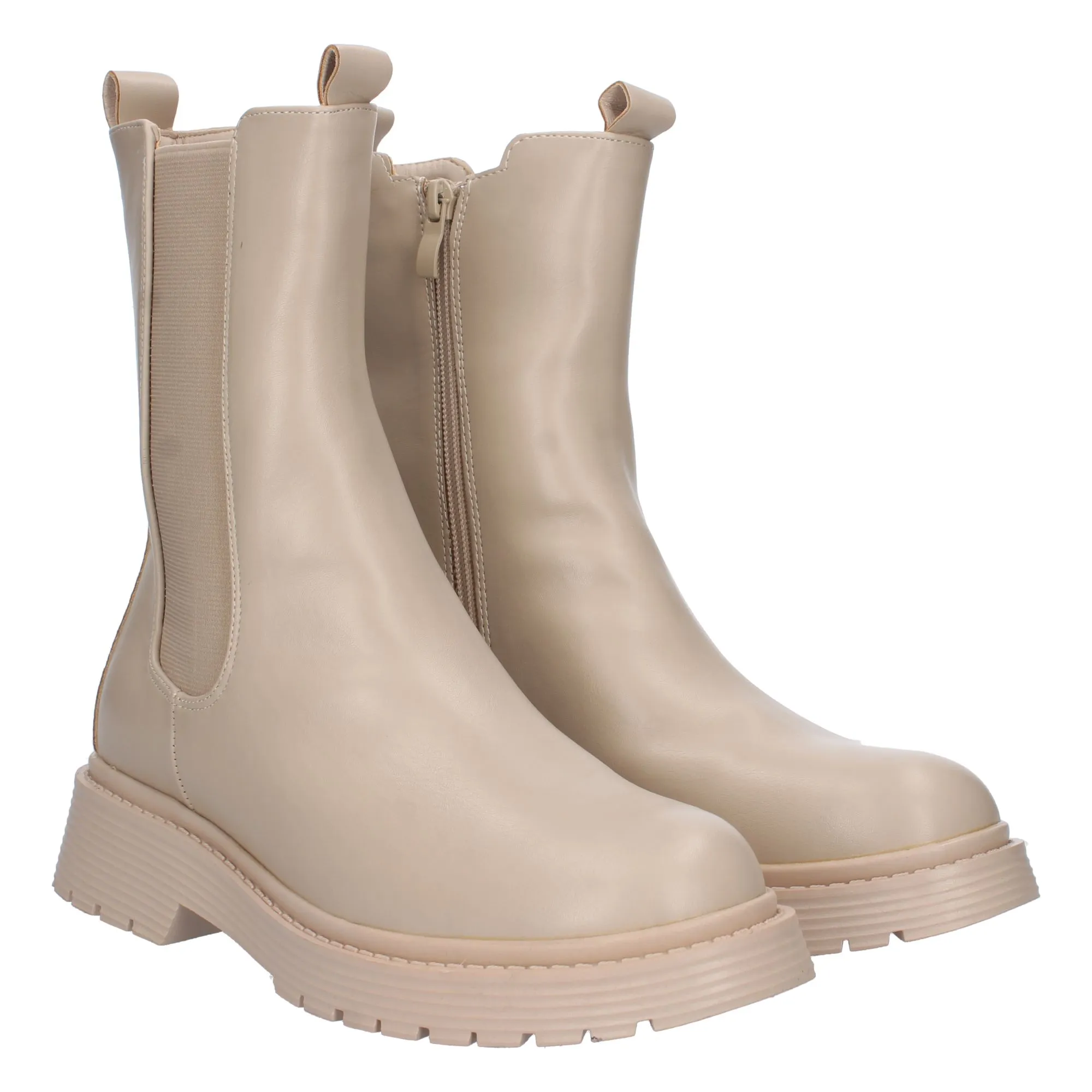 Botas militar con elastico y dobre tirados mujer color beige
