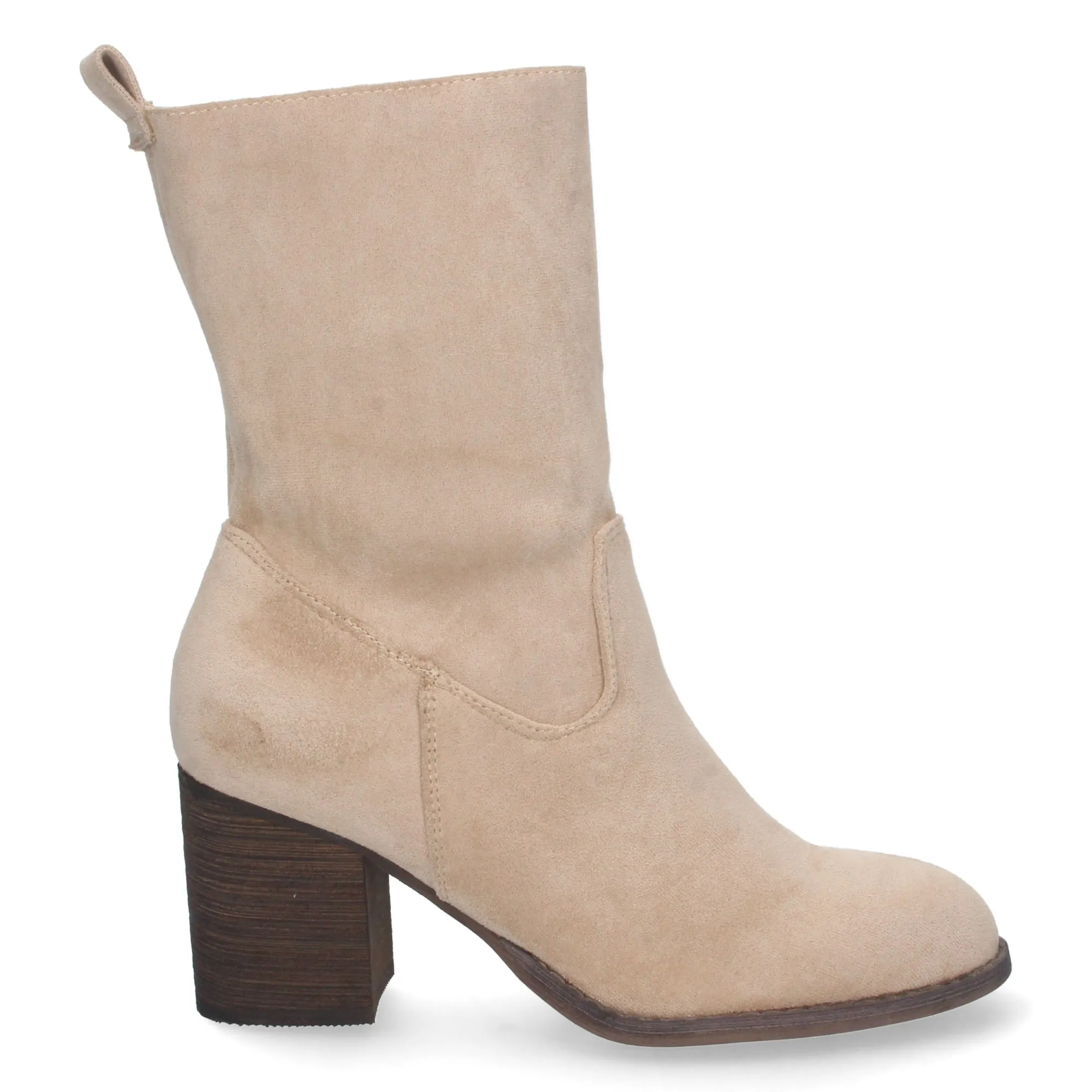 Botines de tacon medio punta redonda color beige