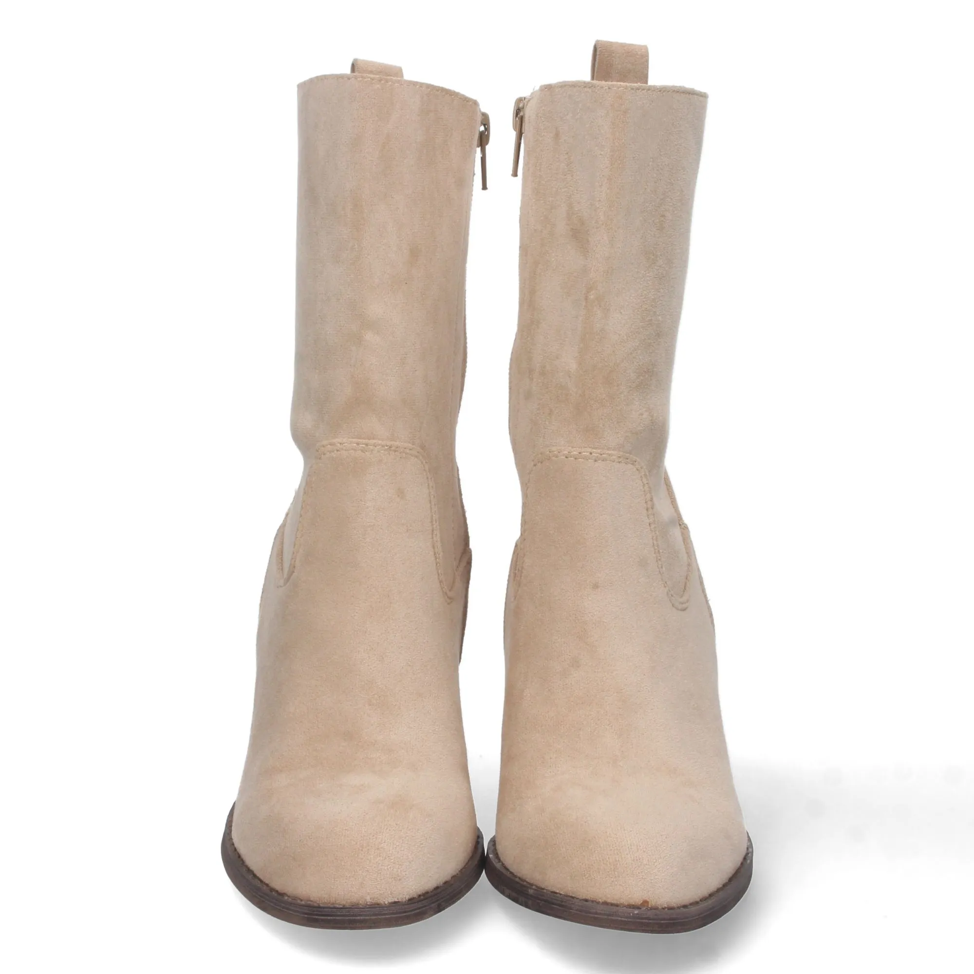 Botines de tacon medio punta redonda color beige