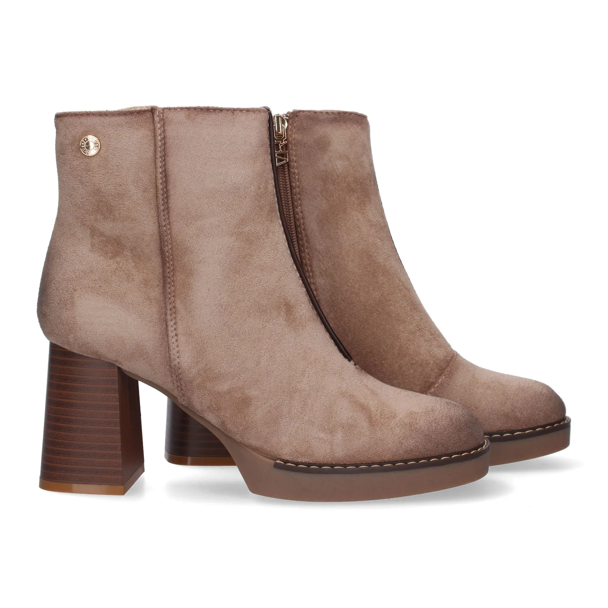 BOTINES DE TACóN MEDIO PUNTA REDONDA MUJER COLOR BEIGE VR3559