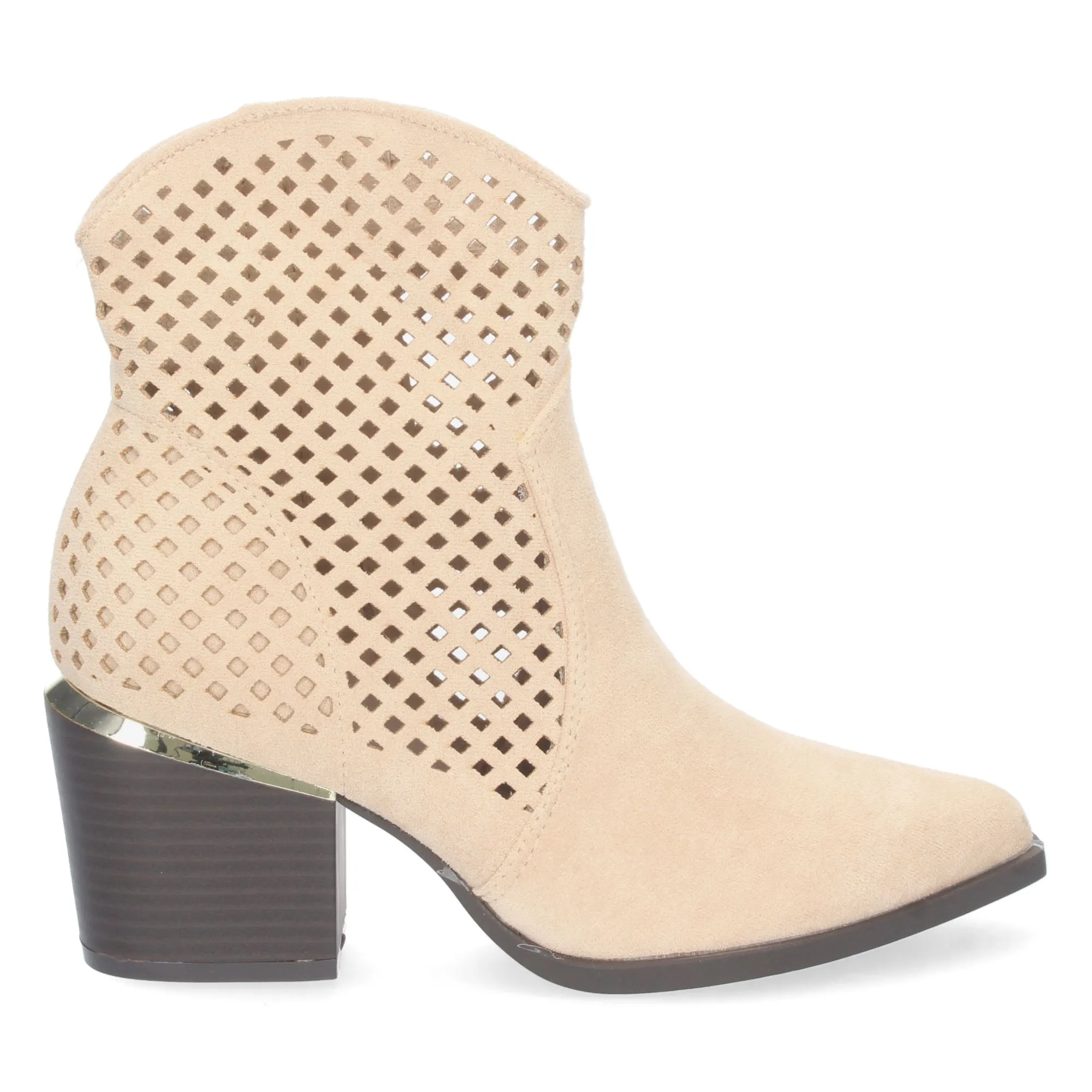 Botines estilo cowboy con calados y cremallera mujer color beige