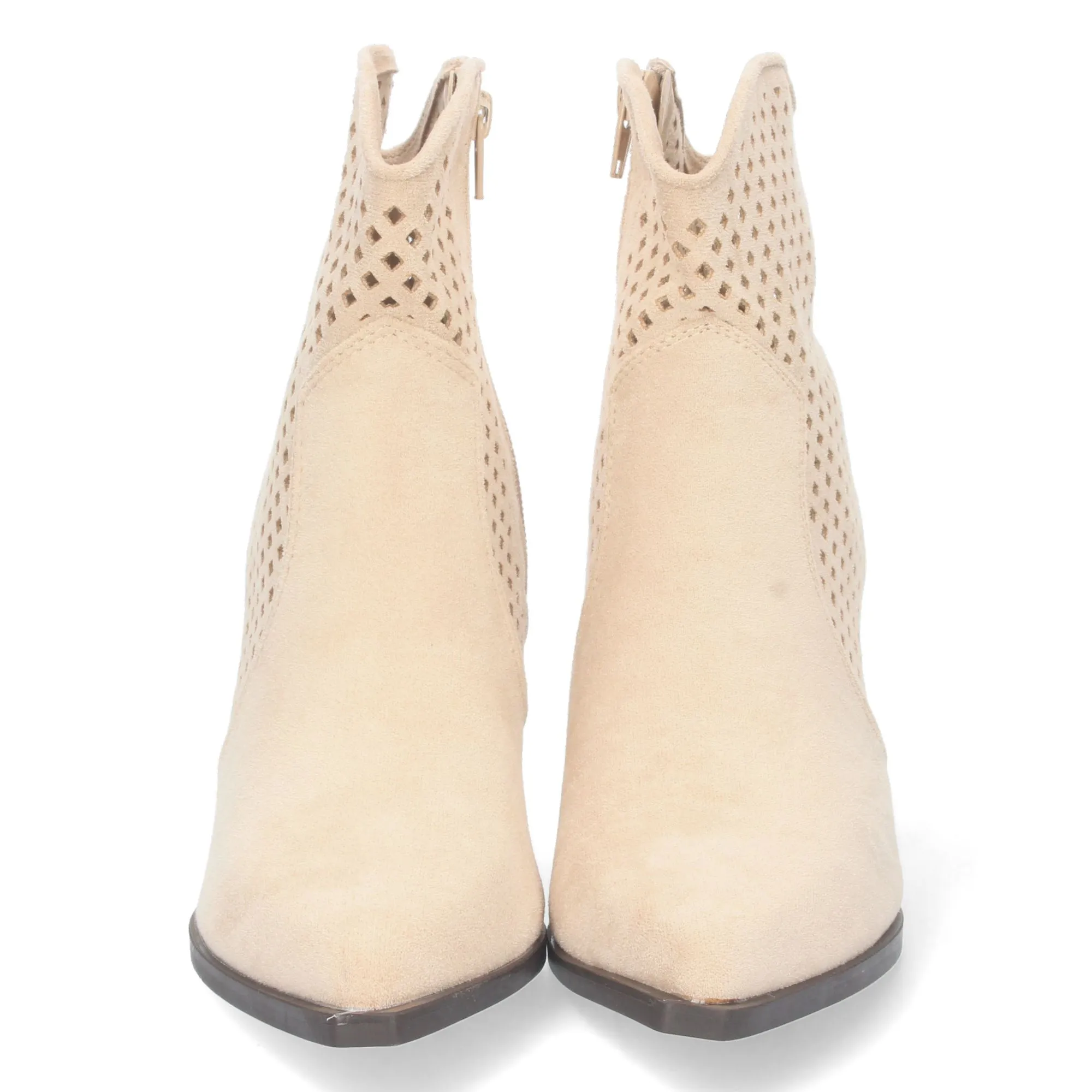 Botines estilo cowboy con calados y cremallera mujer color beige