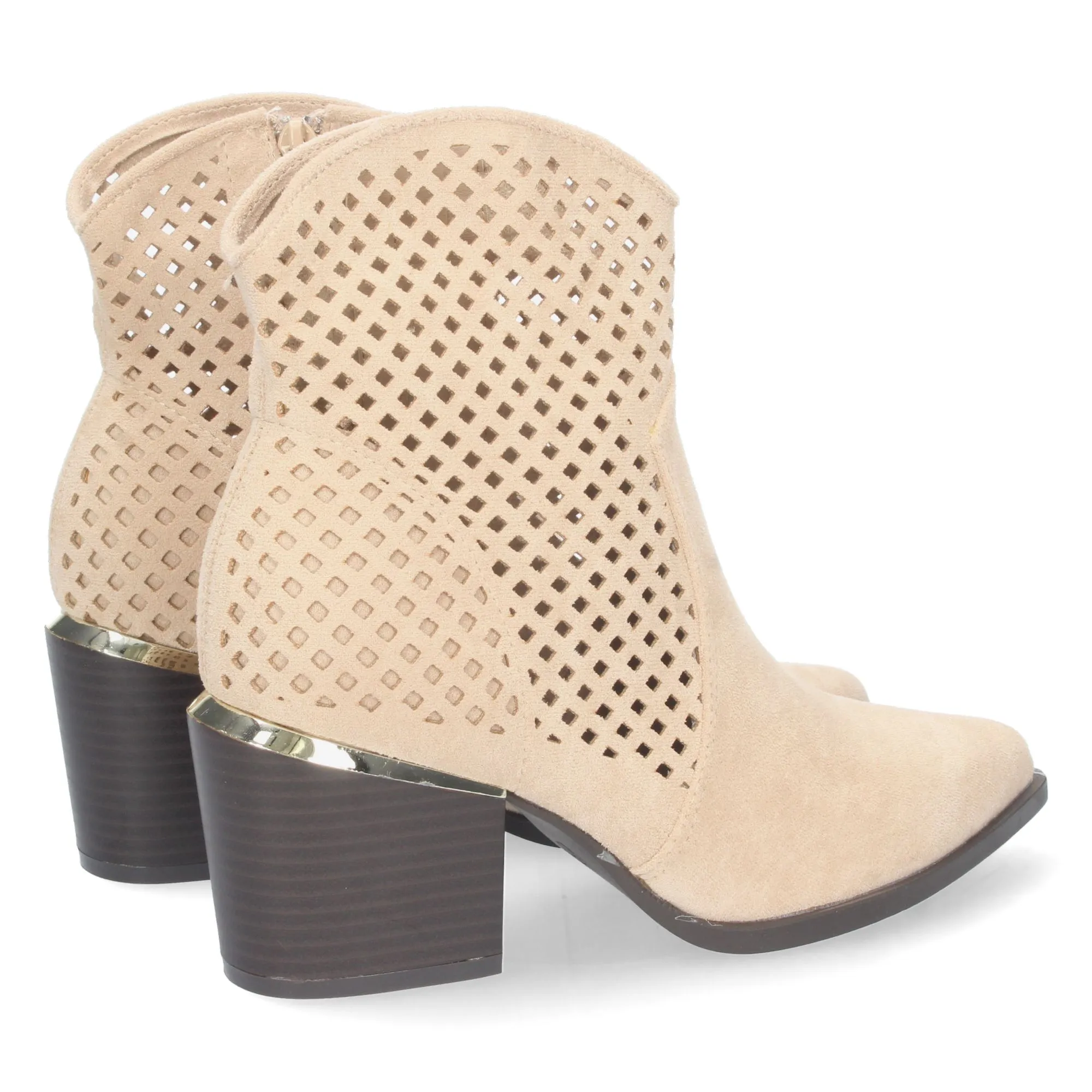 Botines estilo cowboy con calados y cremallera mujer color beige