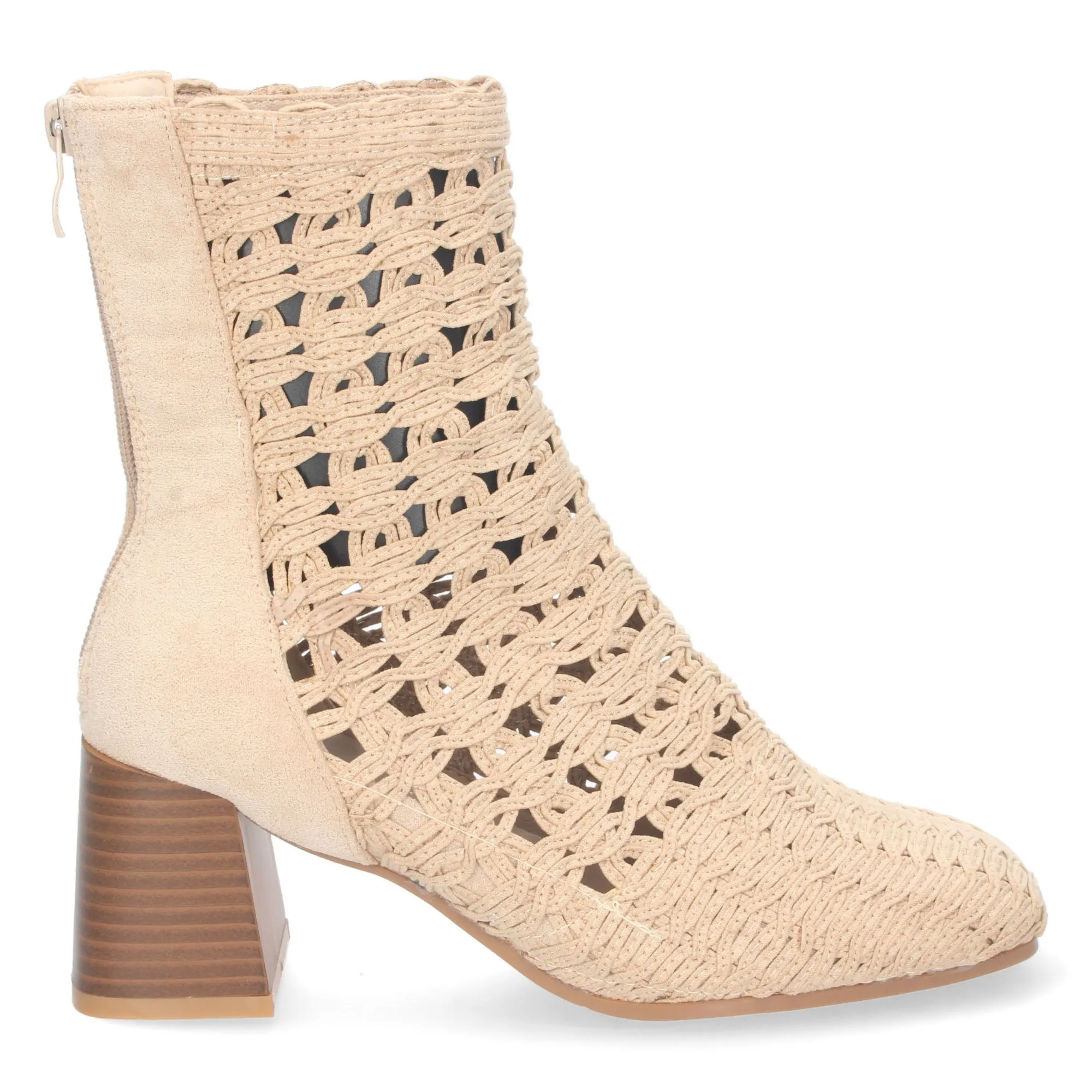 Botines tacon medio estilo calado mujer color beige