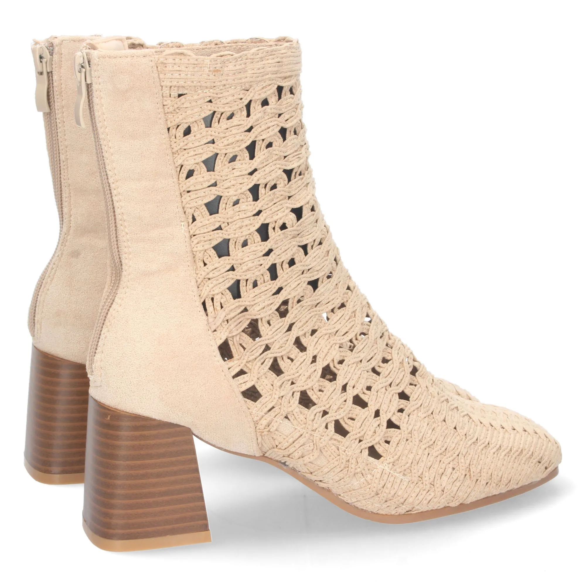 Botines tacon medio estilo calado mujer color beige