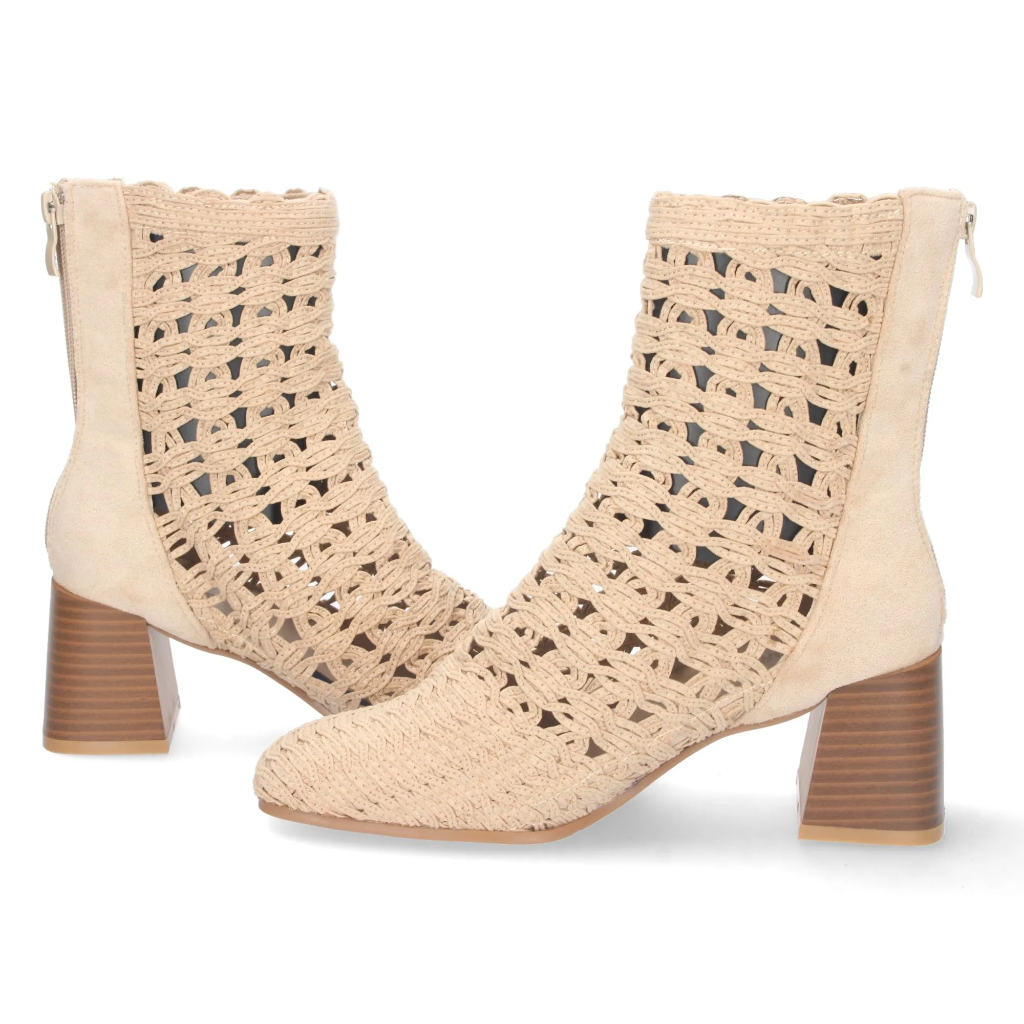 Botines tacon medio estilo calado mujer color beige