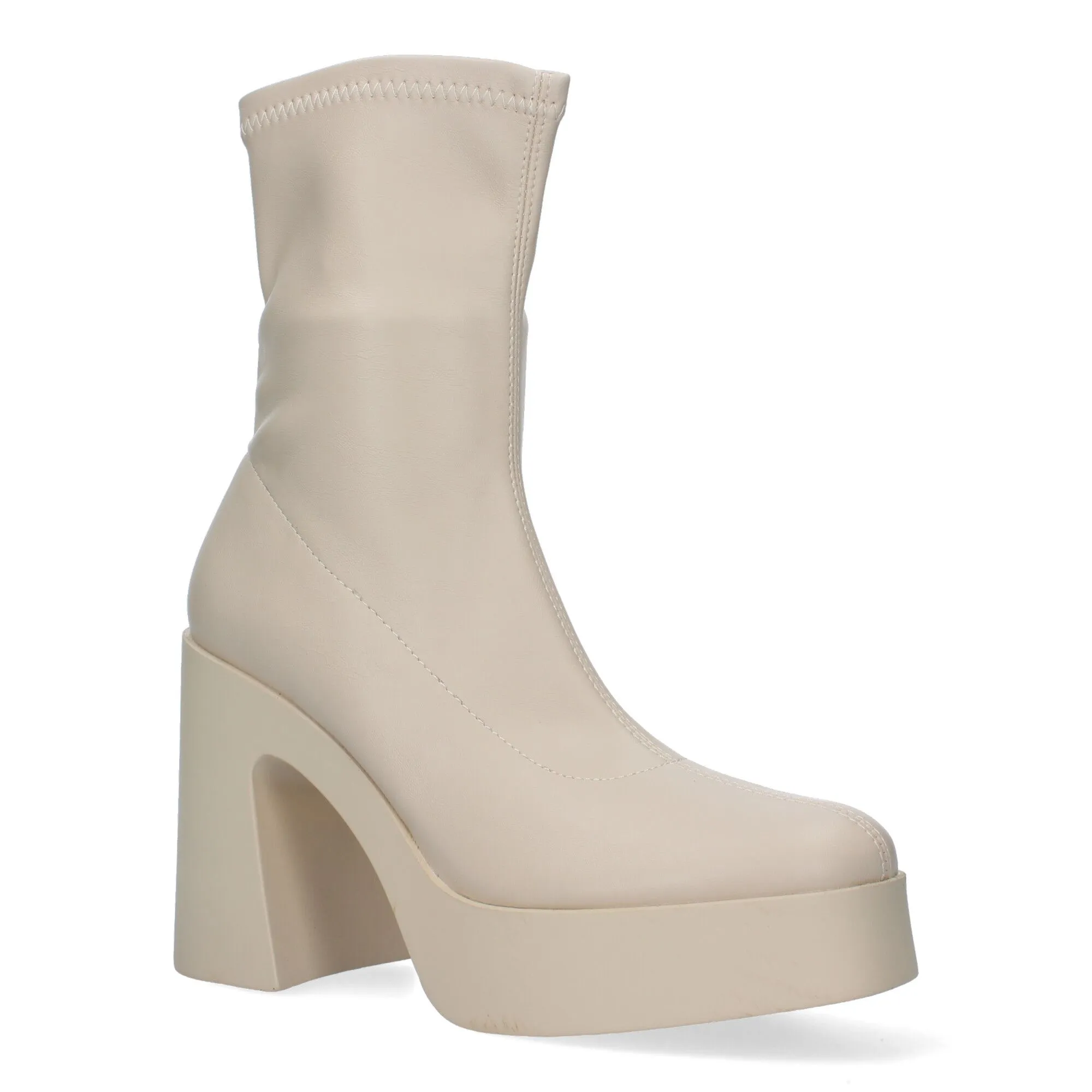 Botines tacón ancho y plataforma mujer color beige M3910