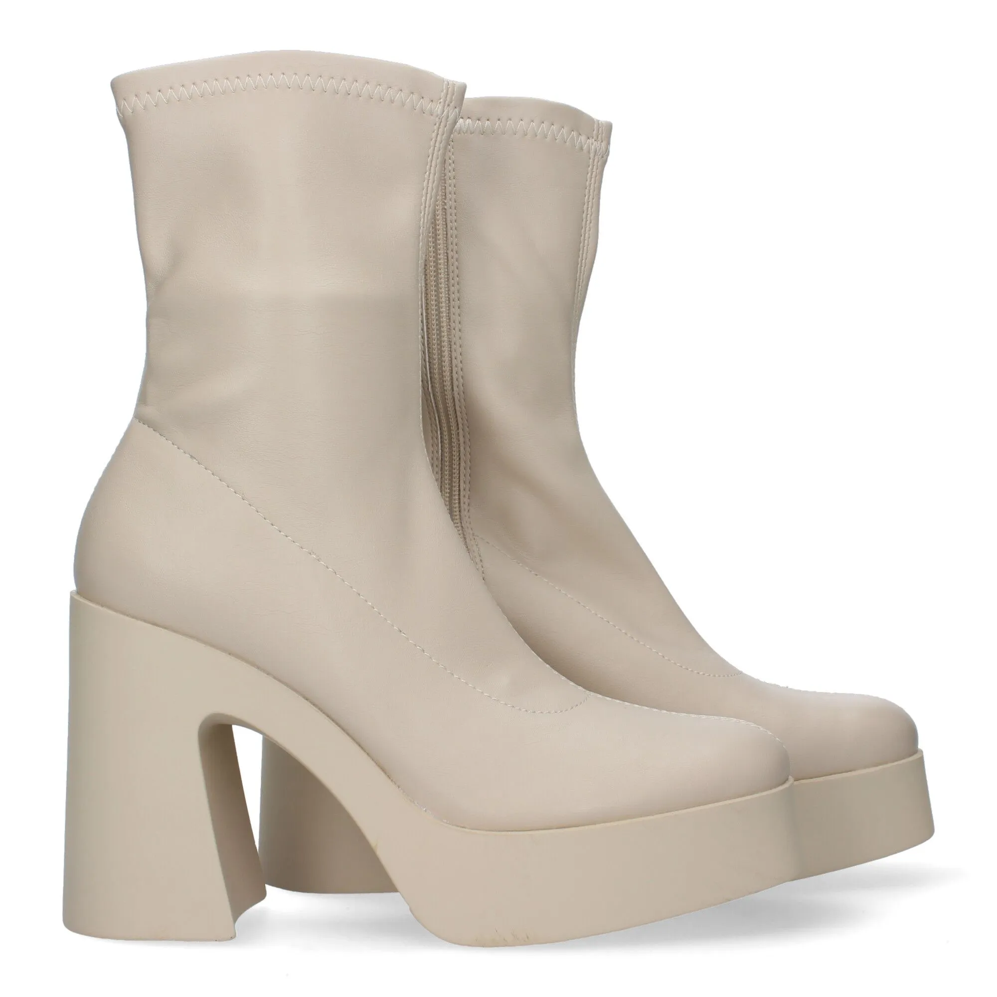 Botines tacón ancho y plataforma mujer color beige M3910