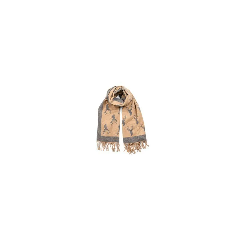 Bufanda reversible con estampado de ciervo camel/gris