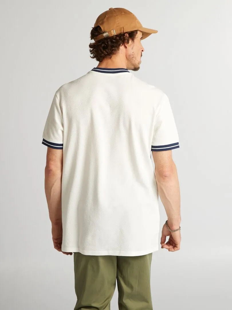 CAMISETA CON TEXTURA Y RIBETES EN CONTRASTE  BLANCO
